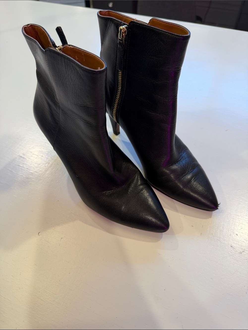 Nine West Black Pointed Toe Leather Ankle Booties with Side Zipper
